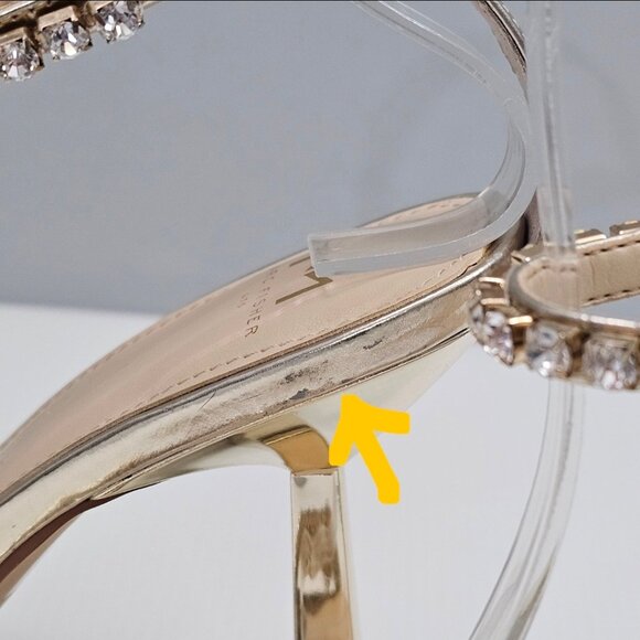 Marc Fisher Karima Rhinestone Heel Sz 9 Metallic Gold Leather Ankle Strap Sandal - Picture 3 of 16